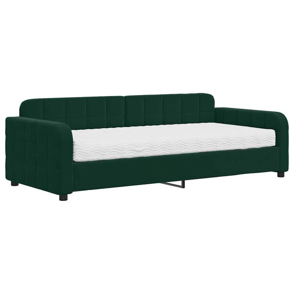 vidaXL Sof&aacute; cama con colch&oacute;n terciopelo verde oscuro 90x200 cm
