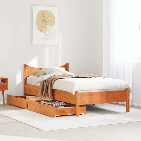 vidaXL Estructura cama con cajones madera maciza pino marrón 90x200 cm