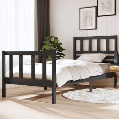 vidaXL Estructura de cama madera maciza individual gris 90x190 cm