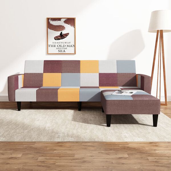 vidaXL Sof&aacute; cama de 2 plazas con reposapi&eacute;s tela multicolor