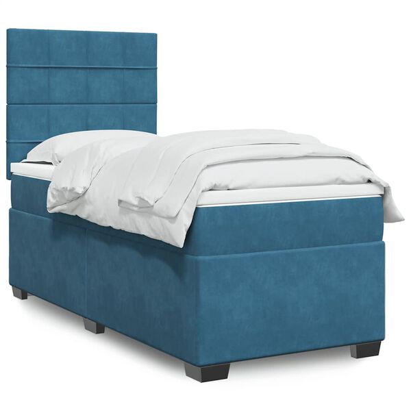 vidaXL Cama box spring con colch&oacute;n terciopelo azul oscuro 80x200 cm
