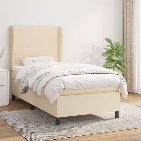 vidaXL Cama box spring con colch&oacute;n tela color crema 100x200 cm