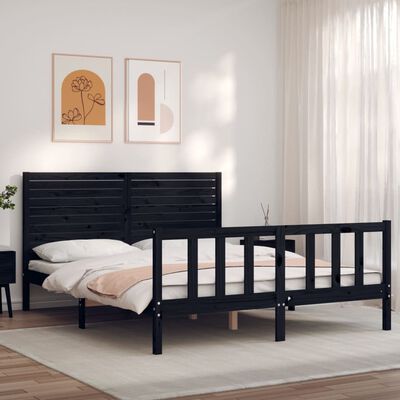 vidaXL Estructura de cama con cabecero madera maciza negro 160x200 cm