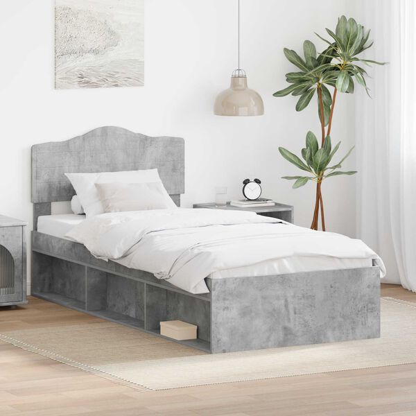vidaXL Estructura de cama con cabecera Gris concreto 100 x 200 cm