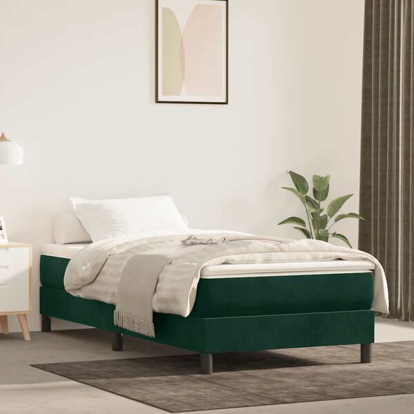 vidaXL Estructura de cama con somier terciopelo verde oscuro 90x200cm