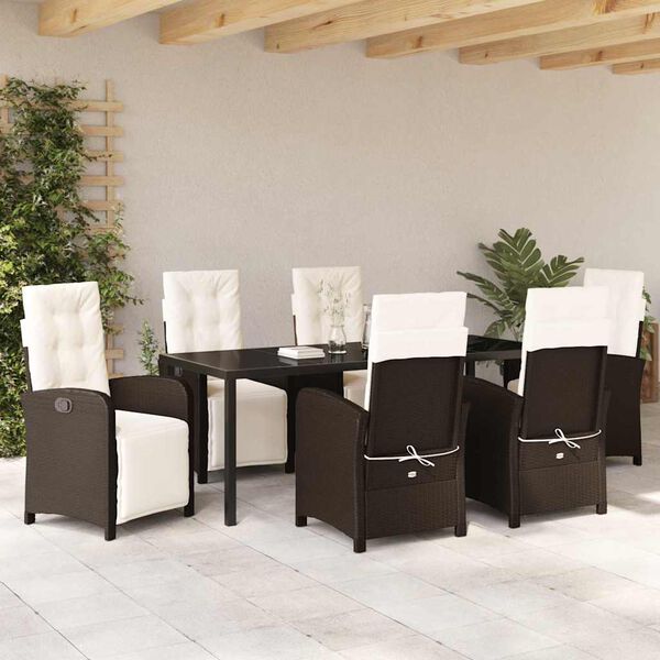 vidaXL Conjunto de Comedor de Jard&iacute;n 7 pcs Marr&oacute;n rat&aacute;n sint&eacute;tico