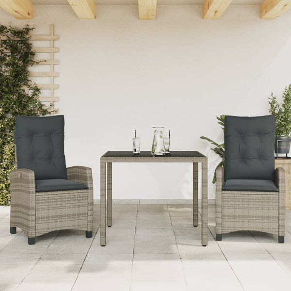 vidaXL Set comedor jard&iacute;n 7 pzas y cojines rat&aacute;n sint&eacute;tico gris