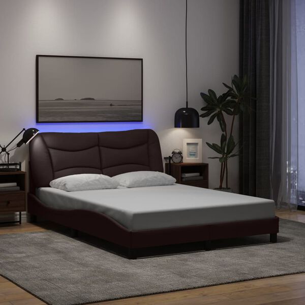 vidaXL Estructura de cama con LED sin colch&oacute;n Hvar marr&oacute;n oscuro 140x190 cm
