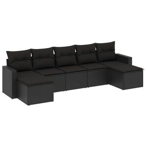 vidaXL Set de comedor de jard&iacute;n 7 pzas y cojines rat&aacute;n sint&eacute;tico negro