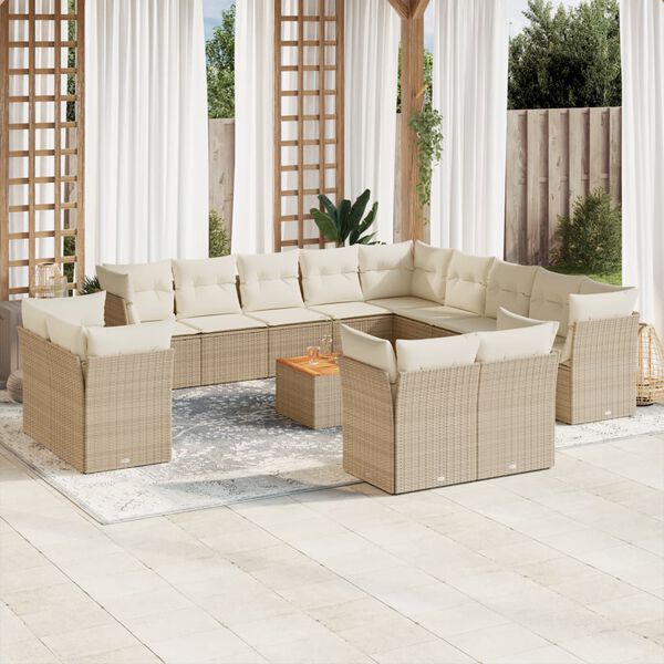 vidaXL Set sof&aacute;s de jard&iacute;n 14 pzas con cojines rat&aacute;n sint&eacute;tico beige