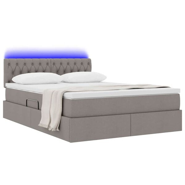 vidaXL Cama con almacenamiento y LED con LED Taup&eacute; 140 x 190 cm tela