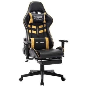 vidaXL Silla de gaming con reposapi&eacute;s cuero sint&eacute;tico negro y dorado