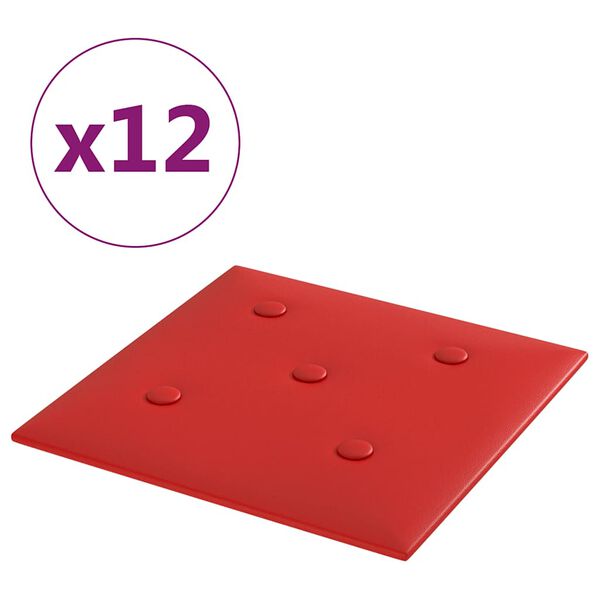 vidaXL Paneles pared 12 uds cuero sintético rojo tinto 30x30 cm 1,08m²