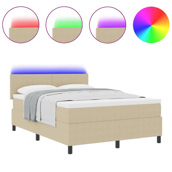 vidaXL Cama Box Spring LED Gris claro y . 140 x 200 cm Tela de Pana
