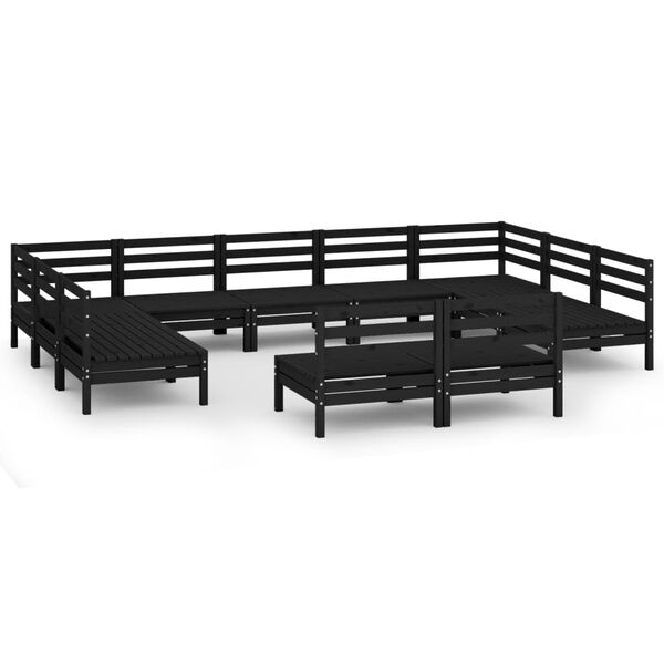 vidaXL Juego de muebles de jard&iacute;n 11 piezas madera maciza pino negro