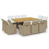 vidaXL Set comedor de jard&iacute;n 11 piezas y cojines rat&aacute;n sint&eacute;tico beige