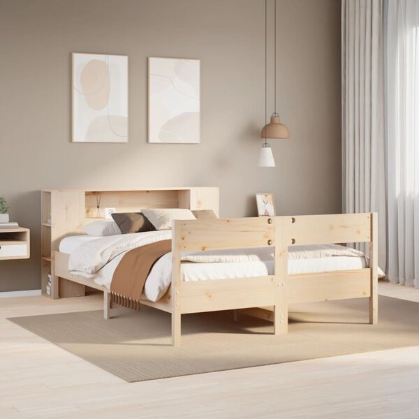 vidaXL Cama con estanter&iacute;a sin colch&oacute;n madera maciza de pino 150x200cm