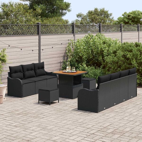 vidaXL Conjunto de sof&aacute;s de jard&iacute;n 10 pcs Negro rat&aacute;n sint&eacute;tico