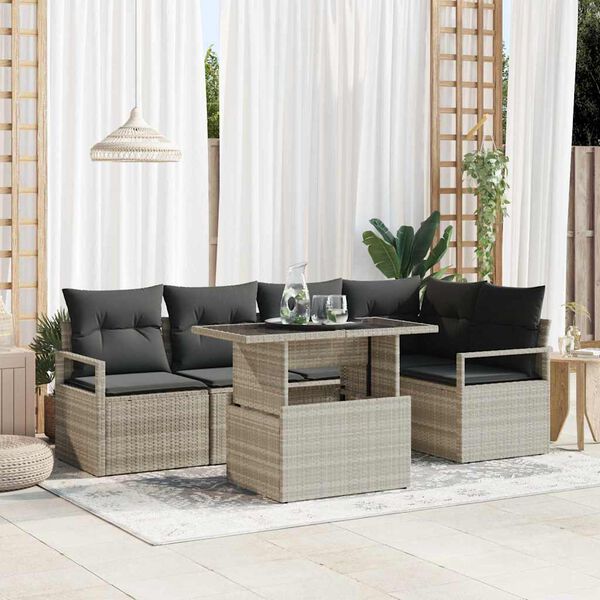vidaXL Conjunto de sofá de jardín 6 pcs Gris Claro ratán sintético