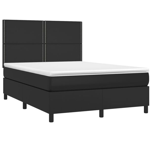 vidaXL Cama box spring colch&oacute;n y LED cuero sint&eacute;tico negro 140x190 cm