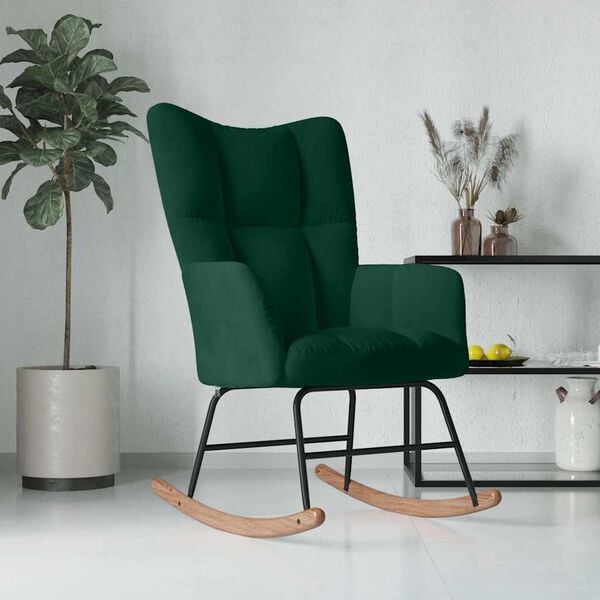 vidaXL Silla mecedora de terciopelo verde oscuro