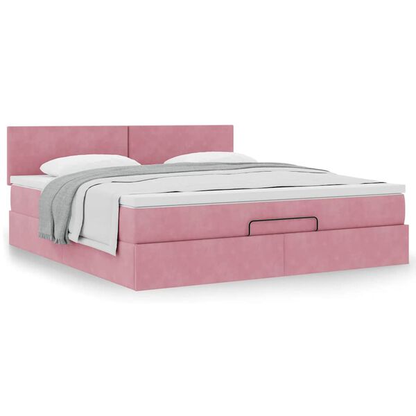 vidaXL Estructura cama otomana con colch&oacute;n terciopelo rosa 180x200 cm