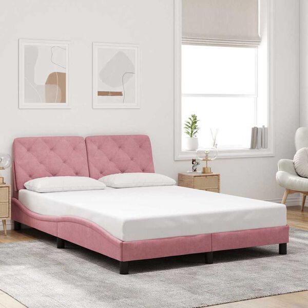 vidaXL Estructura de cama sin colch&oacute;n terciopelo rosa 140x190 cm