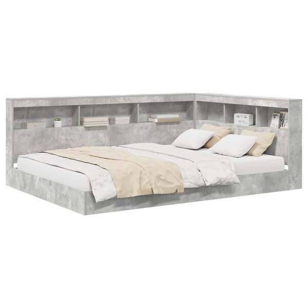 vidaXL Cama con Estanter&iacute;a con cabecera Gris hormig&oacute;n 140 x 200 cm