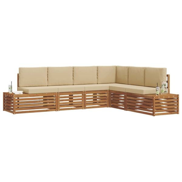 vidaXL Conjunto de sof&aacute;s de exterior con coj&iacute;n 6 Pieza Natural y Beige