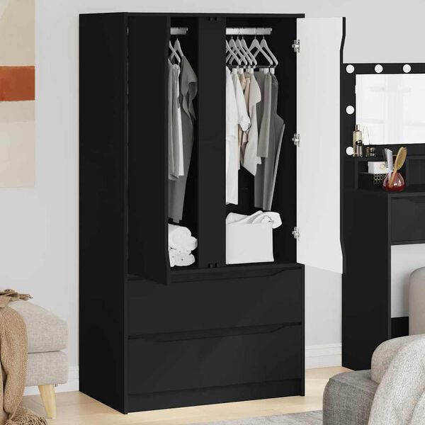 vidaXL Gabinete de Ba&ntilde;o Negro 79,5 x 49 x 156 cm Madera contrachapada