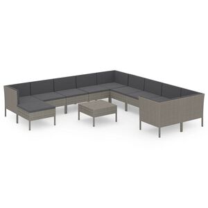 vidaXL Set de muebles de jard&iacute;n 12 pzas y cojines rat&aacute;n sint&eacute;tico gris