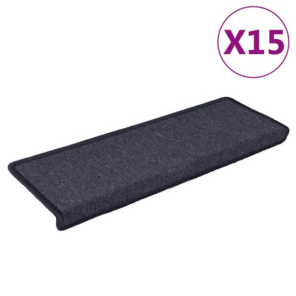 vidaXL Alfombrillas para escaleras 15 unidades 65x21x4 cm Gris oscuro y azul Borde rectangular