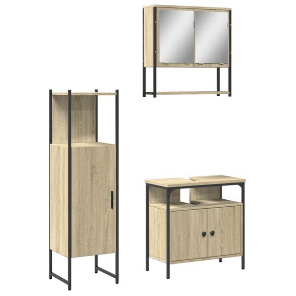 vidaXL Set de muebles de ba&ntilde;o 3 pzas madera contrachapada roble Sonoma