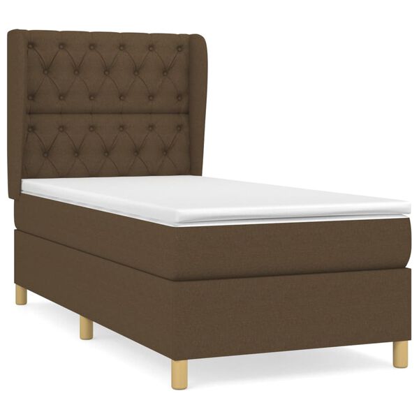 vidaXL Cama box spring con colch&oacute;n tela marr&oacute;n oscuro 80x200 cm