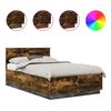 vidaXL Estructura de cama con tiras LED Roble ahumado 135 x 190 cm