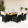 vidaXL Set de comedor de jard&iacute;n 7 pzas y cojines rat&aacute;n sint&eacute;tico negro