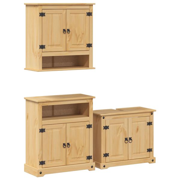vidaXL Juego de muebles de ba&ntilde;o Corona 3 pzas madera maciza pino