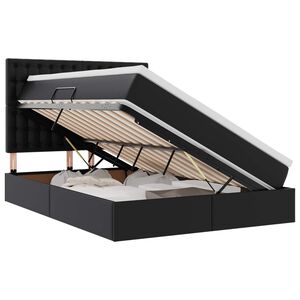 vidaXL Cama con almacenamiento y LED con colch&oacute;n Negro 140 x 190 cm