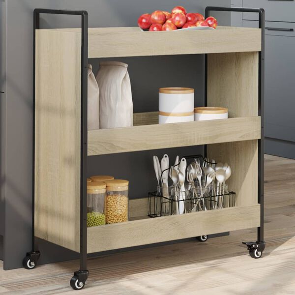 vidaXL Carrito de cocina madera de ingenier&iacute;a roble Sonoma 70x30x82 cm