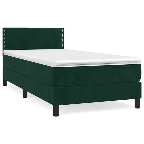 vidaXL Cama box spring con colch&oacute;n terciopelo verde oscuro 80x200 cm