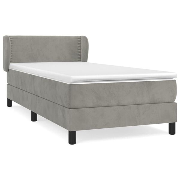 vidaXL Cama box spring con colch&oacute;n terciopelo gris claro 90x190 cm