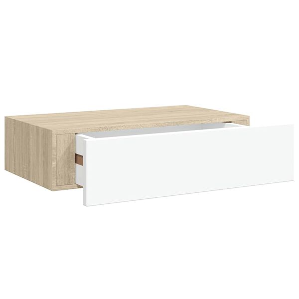 vidaXL Estante de pared con cajón de MDF (roble y blanco, 40 x 23,5 x 10 cm)