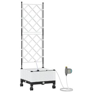 vidaXL Maceta de jard&iacute;n con riego y ruedas Blanco 40 x 40 x 132 cm PP