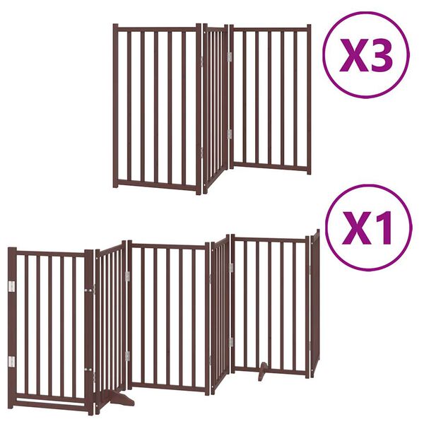 vidaXL Puerta de perros plegable 15 paneles madera &aacute;lamo marr&oacute;n 750 cm