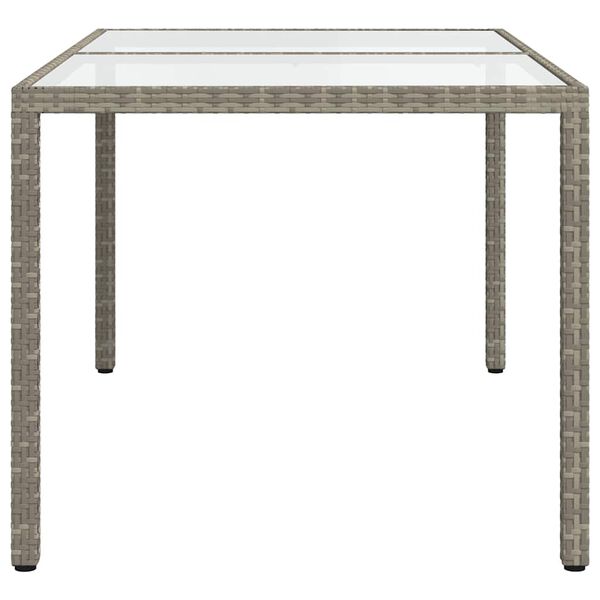 vidaXL Mesa de jardín vidrio templado ratán sintético gris 150x90x75cm