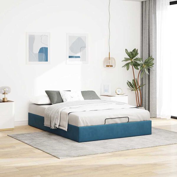 vidaXL Estructura de cama otomana sin colch&oacute;n azul oscuro 140x200 cm
