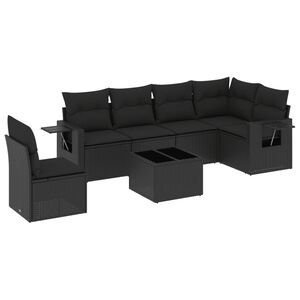 vidaXL Set de comedor de jard&iacute;n 7 pzas y cojines rat&aacute;n sint&eacute;tico negro