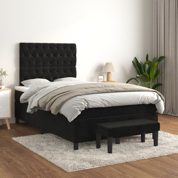 vidaXL Cama box spring con colch&oacute;n terciopelo negro 120x200 cm