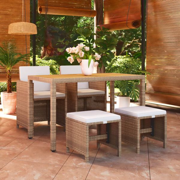 vidaXL Set comedor de jard&iacute;n 5 pzas con cojines rat&aacute;n sint&eacute;tico beige