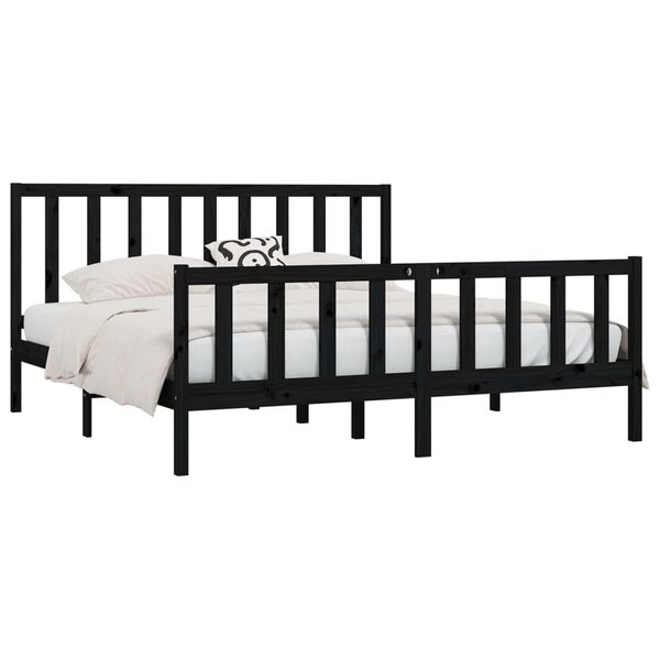 vidaXL Estructura de cama madera maciza negro Supe King 180x200 cm